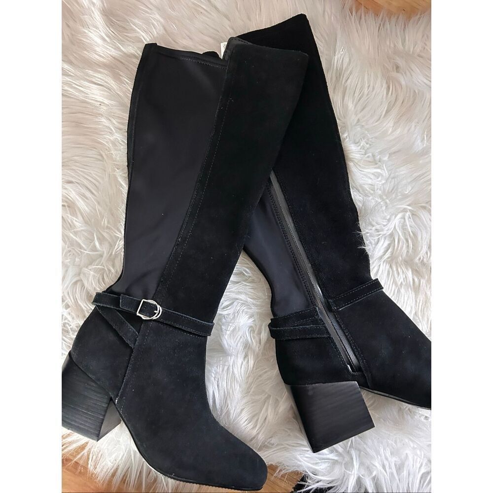 Blondo Twyla Waterproof Knee High Suede Leather Boot Black SZ 6.5 stretchy calf